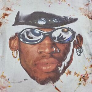 Vtg 1997 Dennis Rodman T Shirt Blue Hair Productions Big Face GRAIL Chicago Bull